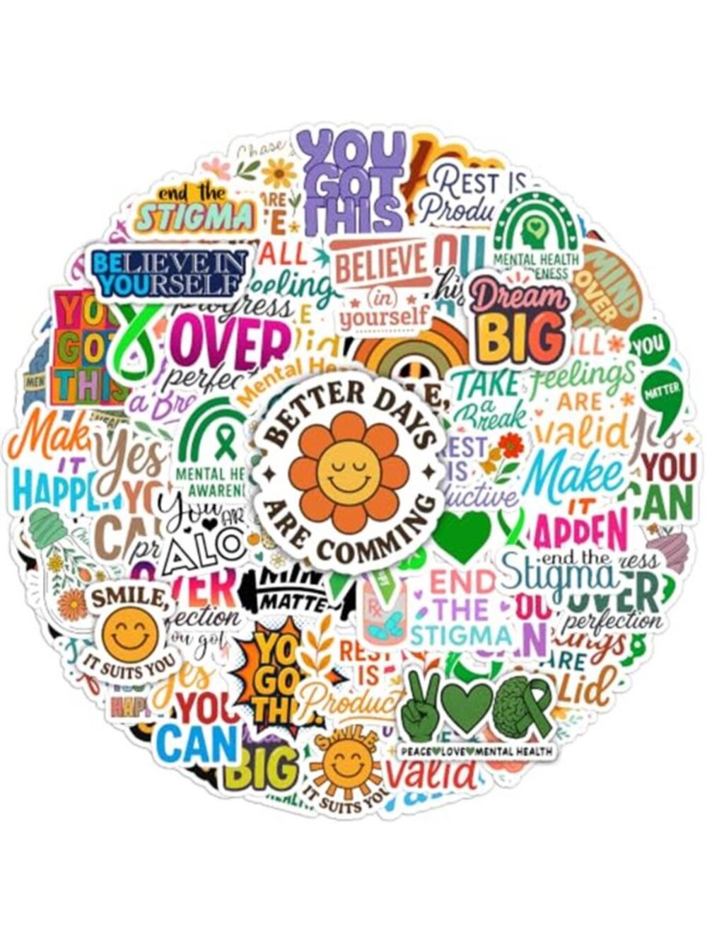 100 PCS Mental Health Stickers Matters Awareness Therapist for Adults Teens